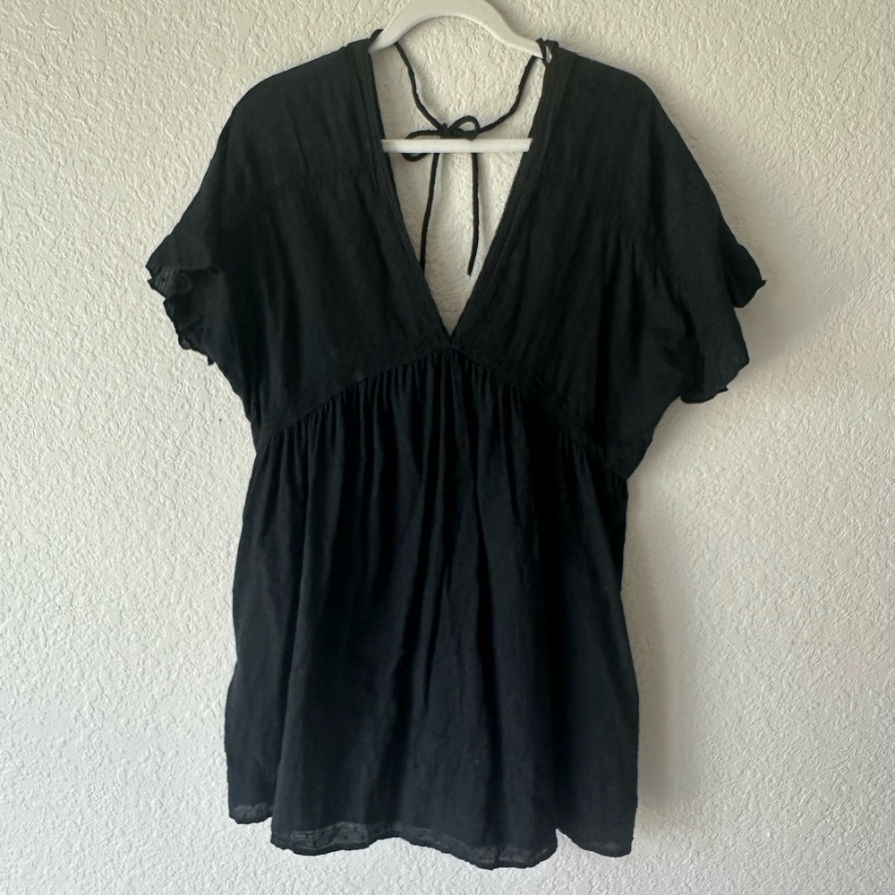 Urban Outfitters Navy Boho Tunic Dress Women’s M Deep V Neck Short Sleeve